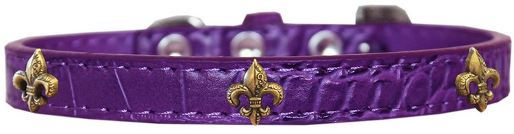 Bronze Fleur De Lis Widget Croc Dog Collar Purple Size 20